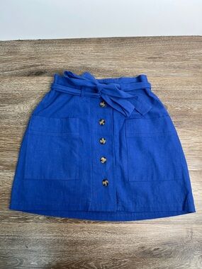 One Clothing LA Blue Paperbag Waist Mini Skirt Button Front Tie Waist Size S